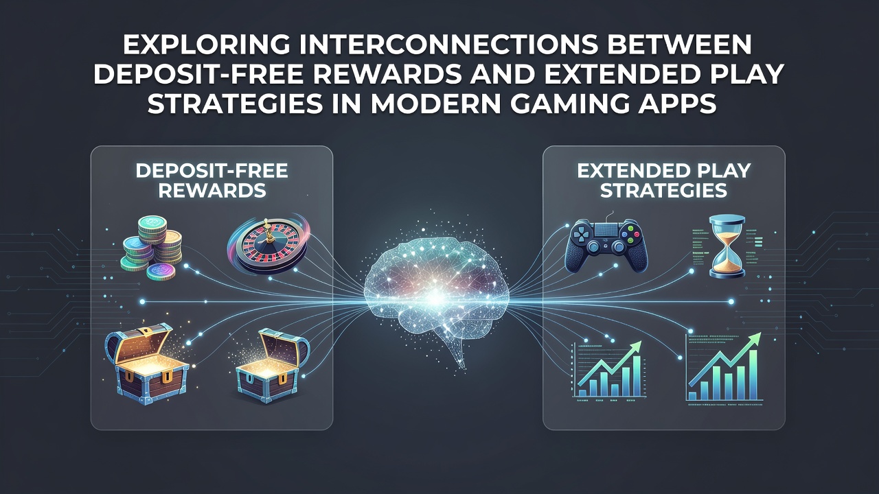 Visual representation of deposit-free rewards connecting to extended play sessions in mobile gaming apps