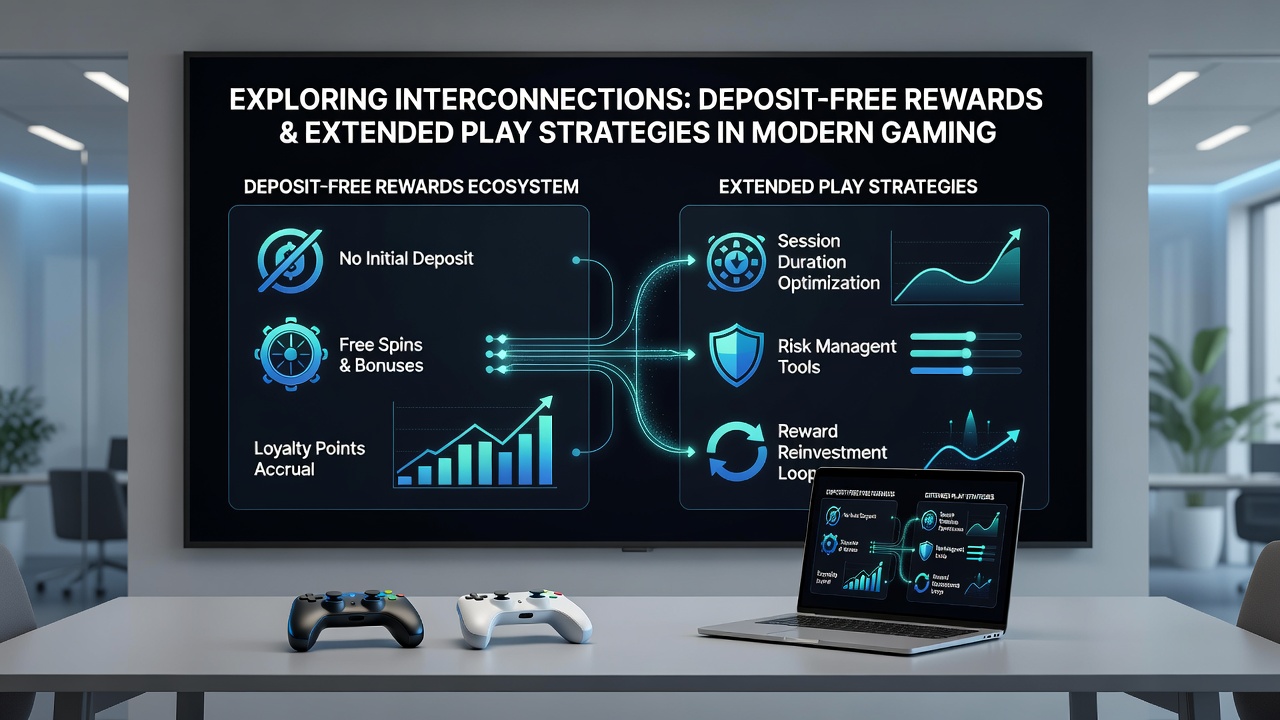 Illustration showing player strategies linking deposit-free rewards to extended gameplay in casino apps