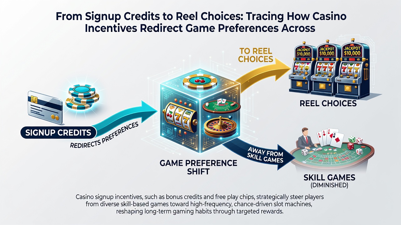 Comparison chart showing player game selections before and after receiving signup credits on casino platforms