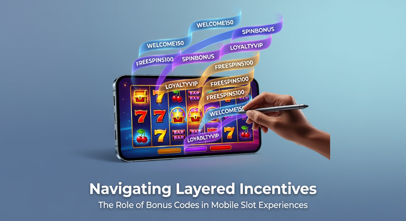 Mobile slot interface displaying bonus code entry and layered reward indicators on a smartphone screen