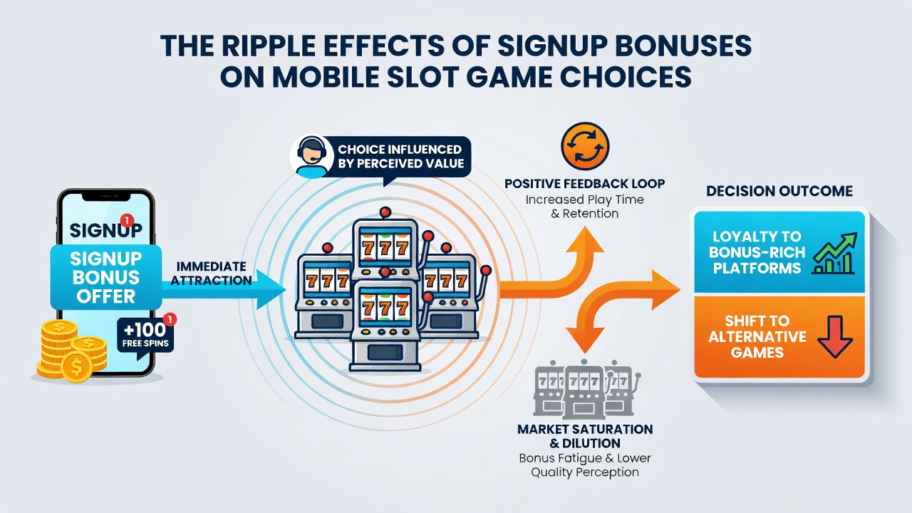 Graph illustrating player preference shifts toward lower volatility slots after claiming signup bonuses across different mobile gaming sessions